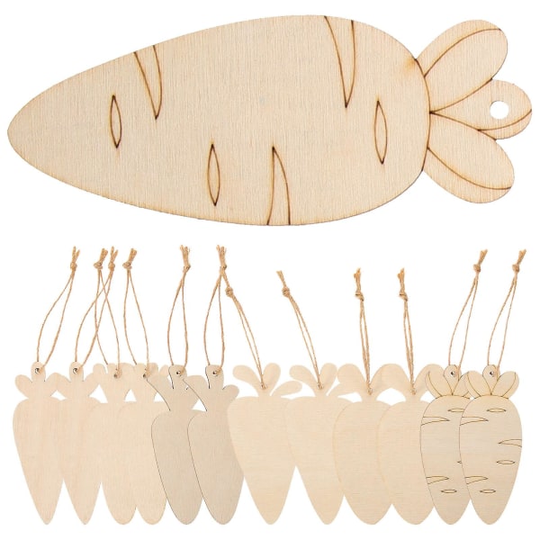 36-Pack Easter Unfinished Paper Cut Hanging Ornaments Wooden Easter Crafts Cute Unpainted Wooden Pieces (9.80X3.80X0.20CM, Beige)