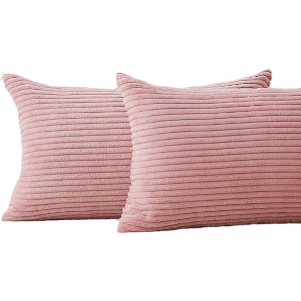 Set med 2 dekorativa randiga manchesterkuddfodral rektangulära avlånga kuddfodral för soffa 12 x 20 tum babyrosa