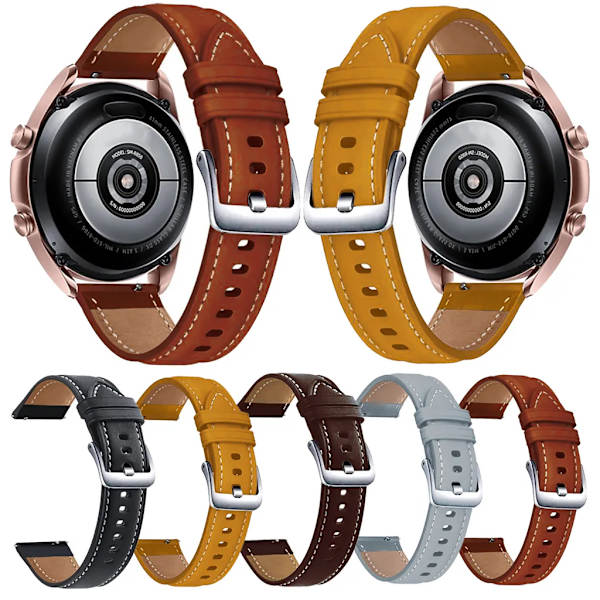 Samsung Galaxy Watch3 45mm Gt2 46mm Ersättning 22mm Läder Rem Klockarmband med Brun Silver Spänne Brun