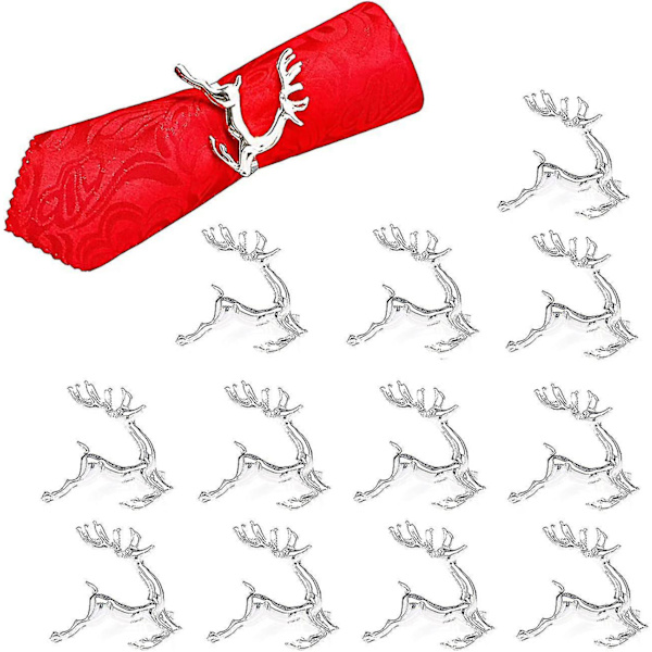 12 stk. Hjort Elg Jul Serviettringer Sett med 12, Gull Jule Serviettringer for Middagsfest Ferie Bryllup Thanksgiving Jul Nyttår (sølv)