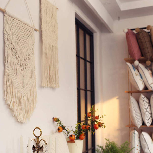 Handvävd Macrame Väggbonad Väggkonst Macrame Gobeläng för Sovrum Kontor Hem Väggdekor