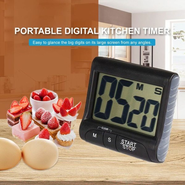 Digital kökstimer med stark magnetisk hållare, hängande hål, högt larm, stor LCD-skärm, matlagningstimer, klocka för tidshantering, träning, matlagning