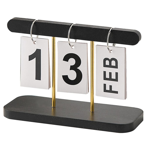 Skrivbordskalender i trä, permanent vändande kalender, retrokalender, dekorativa tillbehör (20X14,5X8CM, svart)