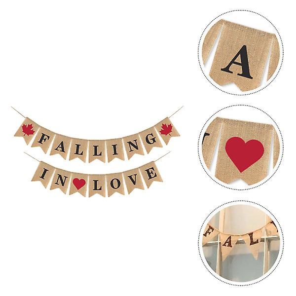 1 st Fall In Love Banner Fotorekvisita Linne Burla Banner Bröllopsbanner Bröllopsbanner Bröllopsbanner (17X13cm, Khaki Färg)