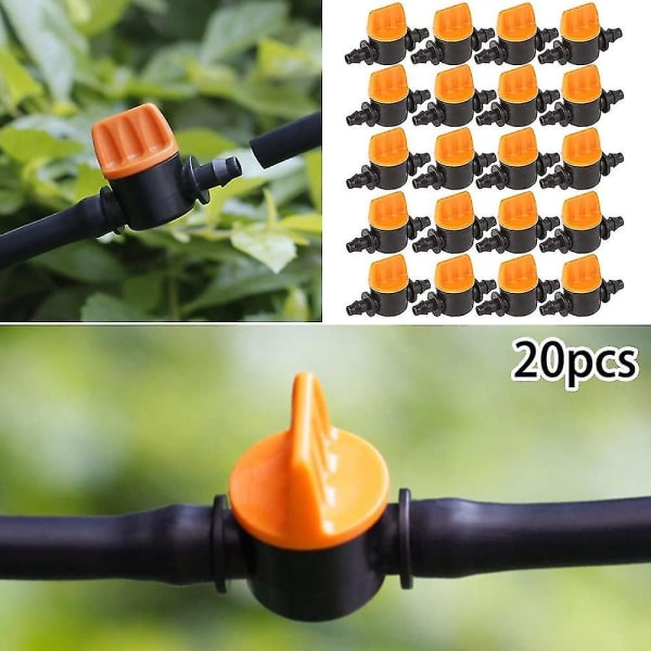 20 st Mini droppbevattningsventiler för 4/7 mm trädgårdsslang med pigg, 1/4\" vattenflödesreglerventil