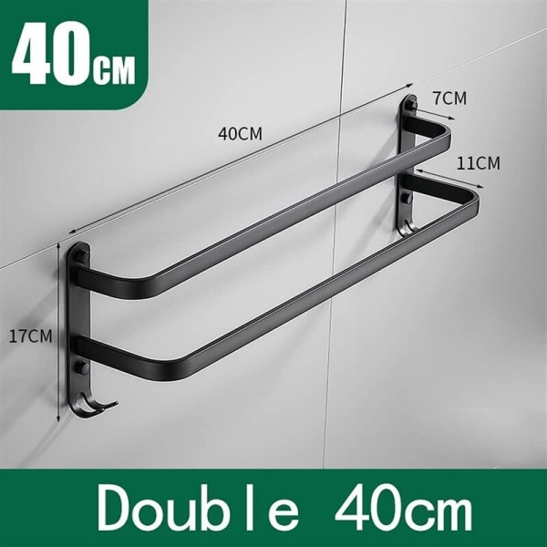 Rea 40cm väggmonterad rymd aluminium handdukshängare klädhängare arrangör badrumstillbehör dubbel matt svart finish (mått: 40cm)