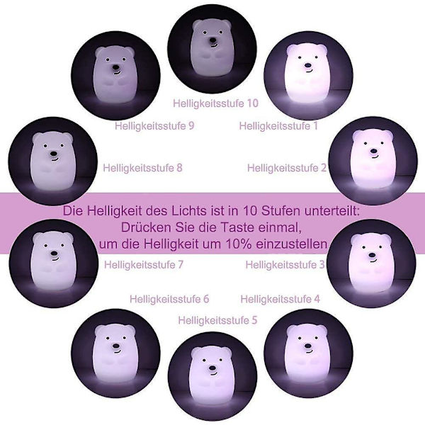Nattlampa med LED, 9 färger, fjärrkontroll, nattlampa för barn, silikonbälte, touch, ingen