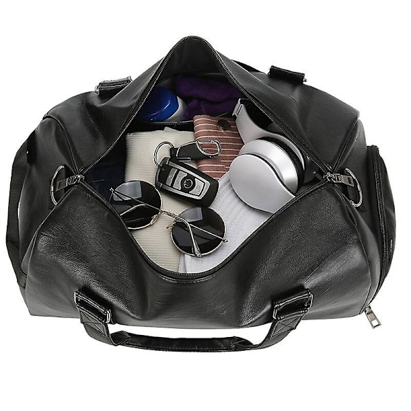 Stor kapacitet retro pu läder torr våt rese duffel väska（Röd l）