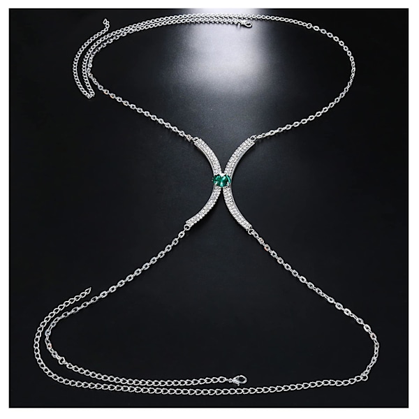 Hjärtformad strass bröstkorg bh crossover sele baddräkt kroppskedjor halsband för kvinnor (hjärta)