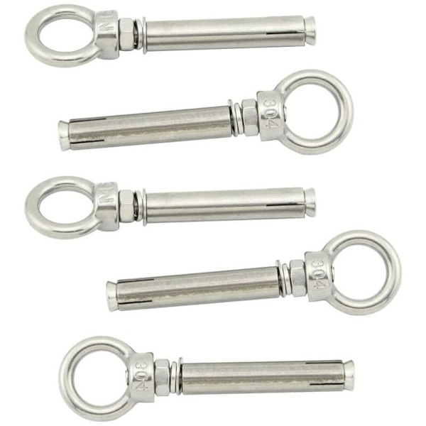 5-pack M10x80mm expanderögleskruvar med rostfria öglebultar