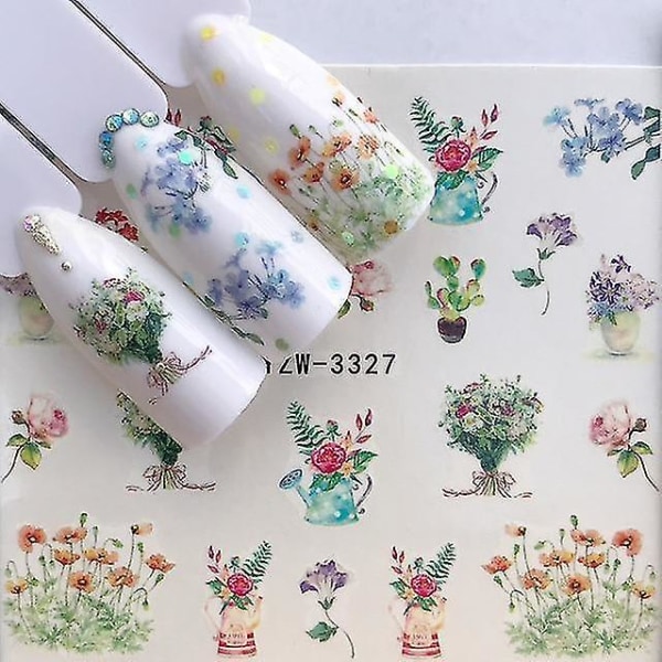 YZW 3327 1 ark Akvarell Floral Flower Nail Sticker Gel Wraps Decal Manicure Decor