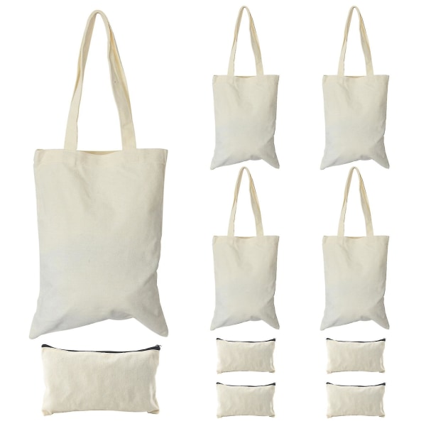 Lerret blyantveske tote vesker sett, diy håndverk tomme sminkevesker (beige)