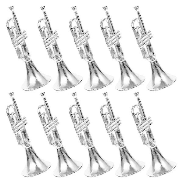 10-delad musikinstrumentmodell trumpetmodell dekoration dockhusdekoration (12.00X4.50X4.50CM, silver)