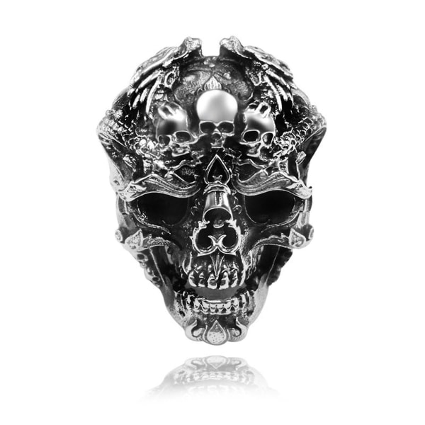Herrskallering Vintage rostfritt stål Silverpläterad gotisk ring Skull Cool Punk Black Justerbar storlek Ring