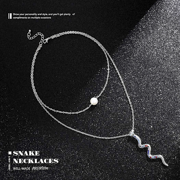Punk Snake Lagdelt Halskjede Sølv Perle Choker Halskjeder Gillter Rhinestone Anheng Hals Smykker Gaver til Kvinner og Jenter