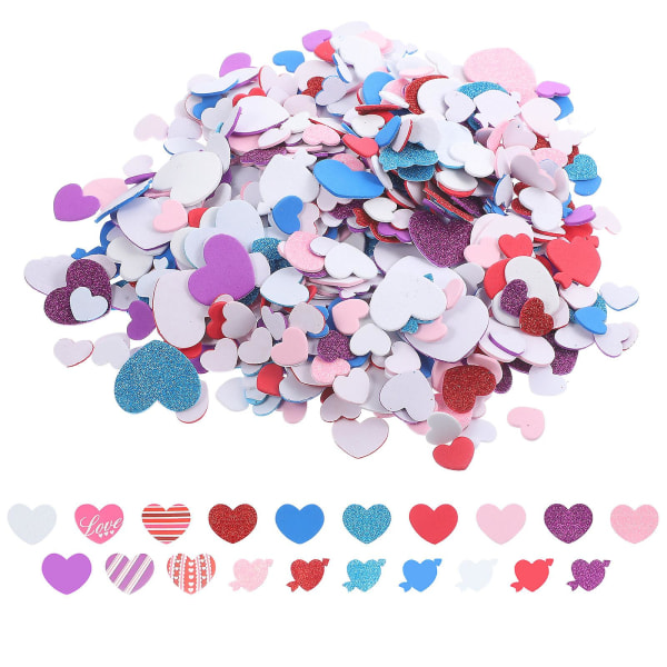 610 styks hjerteformede skumklistermærker Valentinsdag, selvklæbende hjerteklistermærker (4X3,4 cm, flerfarvet)