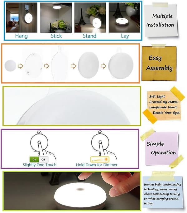 Genopladelig touch-natlampe