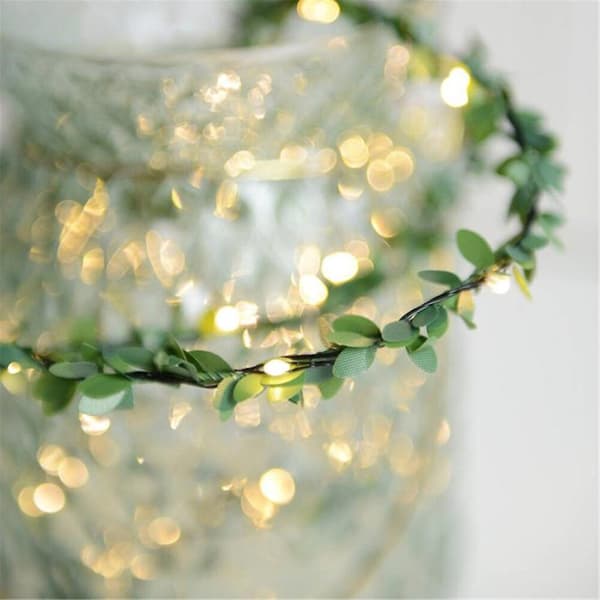 5/10m Små blad Fe LED-ljus Koppartråd Batteri String Lights För Bröllop Bord Hemfest (5m)