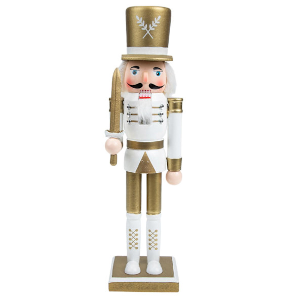 Træ Nøddeknækker Figur Træ Nøddeknækker Jul Bord Dekoration Have Dekoration (31X7.6 cm, Guld)