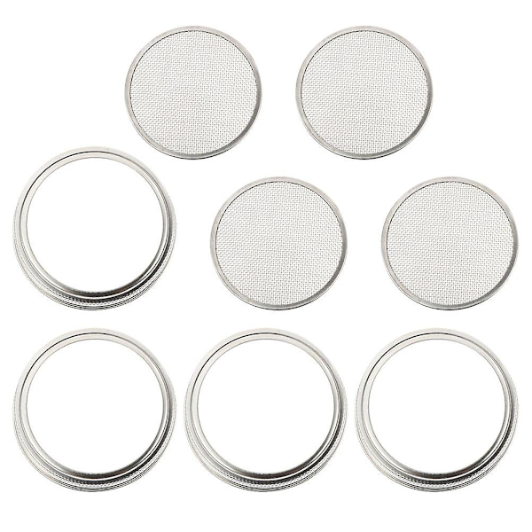 4-pak spiring glas krukke si filter låg rustfrit stål spiring låg til konserves glas (8.6X8.6CM, sølv)