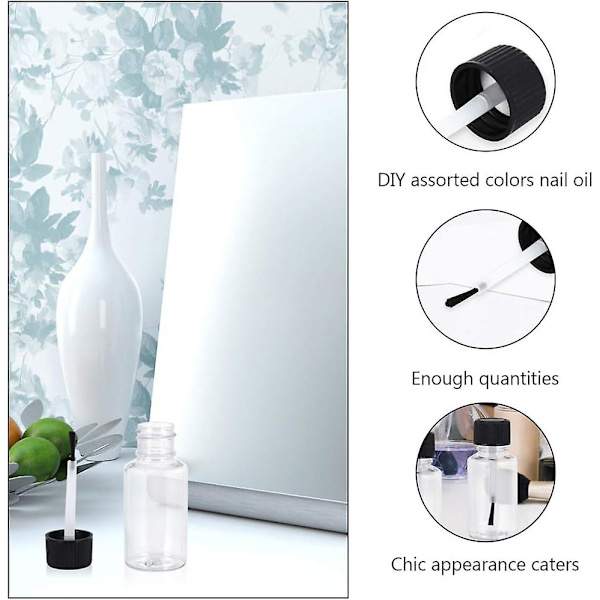 20 st 20 ml tomma nagellackflaskor med borste lock Cylindriska påfyllningsbara nagellackflaskor för nagelkonstprov