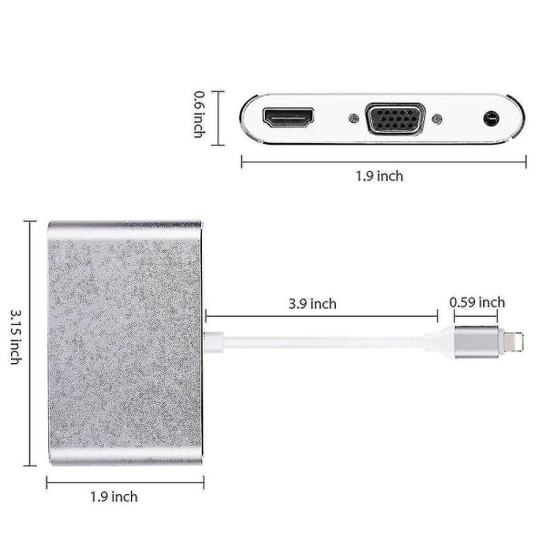 1080p Lightning till Hdmi Vga Audio Video Adapter Konverter för Apple