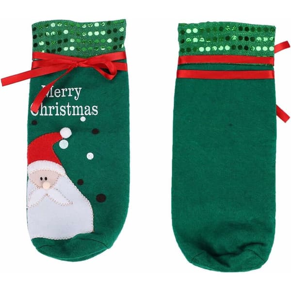 2 st jultomte-påsar för vinflaskor, julklapps-påse, vinflaskskydd med tomte, dragsko, julbordsdekoration