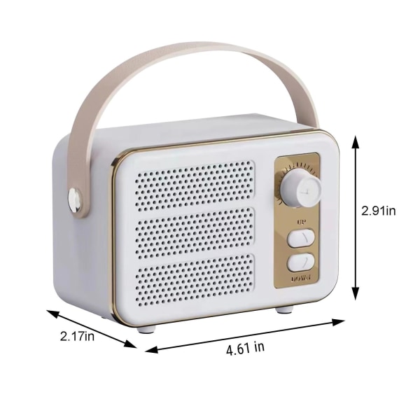 Design av retro trådlös Bluetooth högtalare, mini utomhus bekväm bärbar liten högtalare (Bluetooth/TF/AUX/ USB) (Vit)
