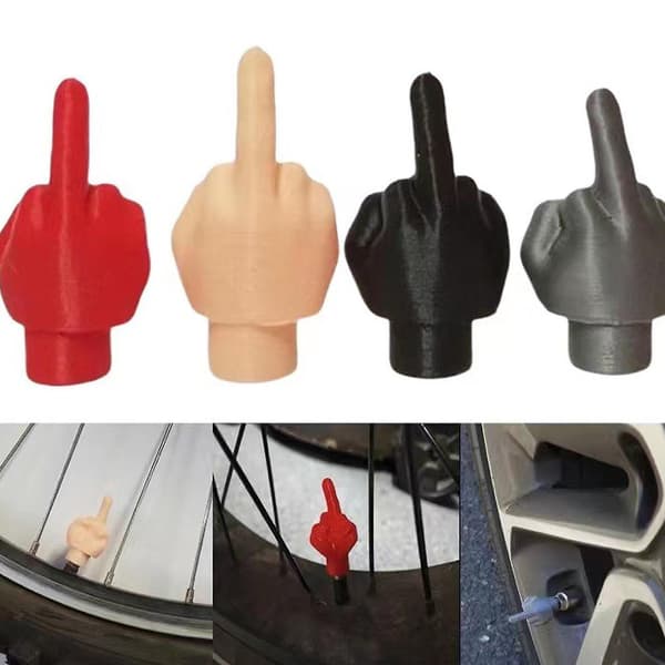 Middelfinger Ventilhette (4 stk) \"Flip Off\" Deksel for Bil- og Sykkeldekk (Rød)