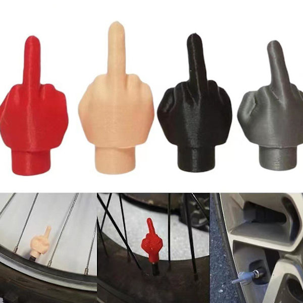 Middelfinger Ventilstamme Hætte mængde (4) \"Flip Off\" hjul dæk stamme dæksel Prank Gave（Rød）