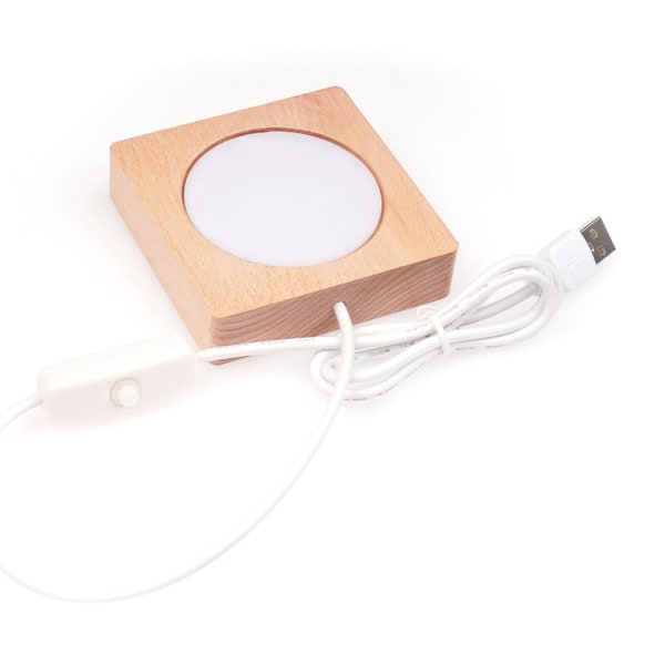 LED-lamphållare i trä för 2D- eller 3D-kristaller, multifunktionell fyrkantig USB belysning（10）