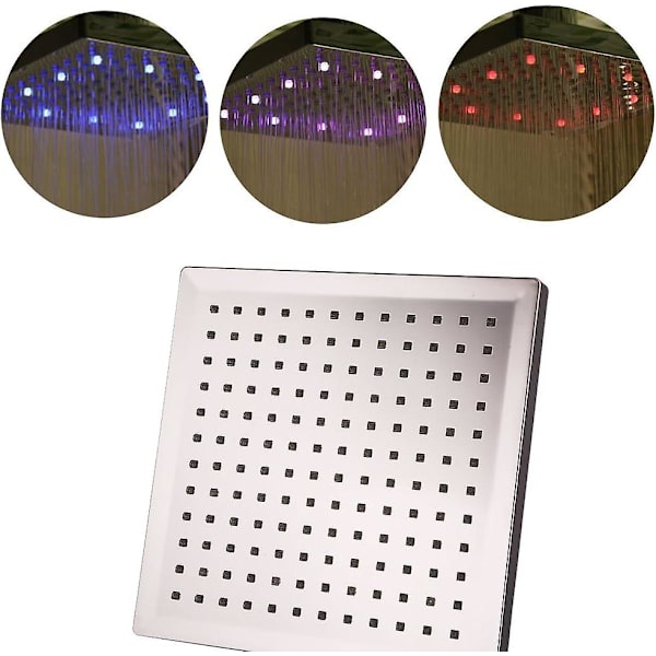 LED-duschhuvud, 8 tum fyrkantig temperaturkontroll, 3 färger växlande ABS kromfinish, 12 st LED-duschhuvud för badrumVEBTles