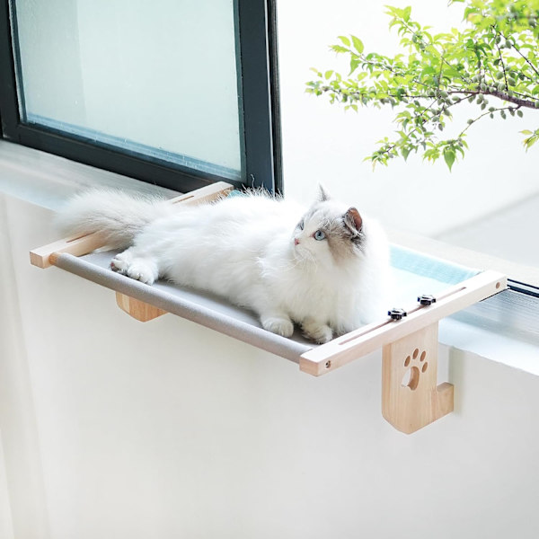 Katt vindushengekøye, katt vindus seng stol, enkel å justere, egnet for vinduer og skap, gråblå