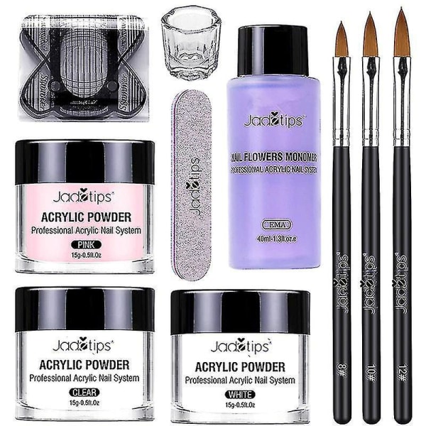 40ml Akryl Nagellack Färger Borstar Naglar Konst Startset Manikyr Verktyg