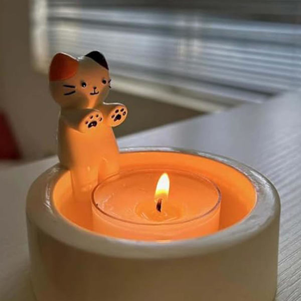 Ljusstake, Kitty värmer sina tassar söt doftande ljushållare, present till kattälskare（färgglad）