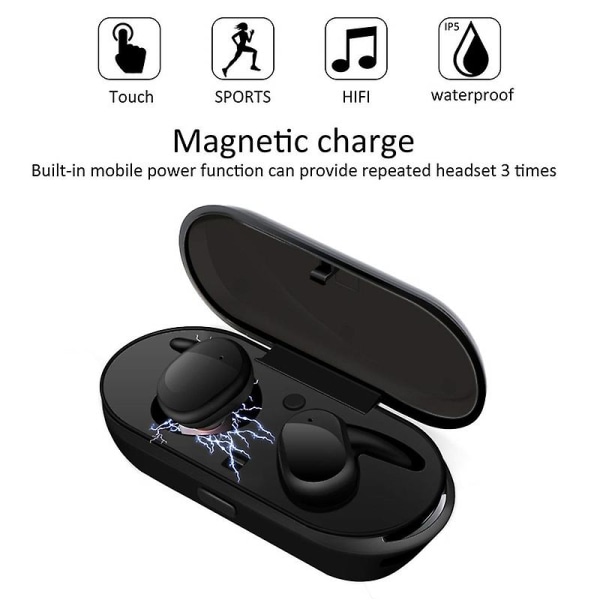 Y30 TWS Trådløse hovedtelefoner Bluetooth-øretelefoner Støjreducerende Headset Stereo Lyd Musik In-ear øretelefoner til alle smartphones（Y30 Black）