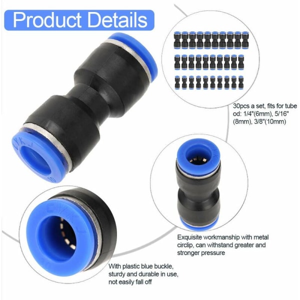 Rea 30 st pneumatiska raka kopplingar 10 mm 8 mm 6 mm tryckluftsrör kopplingar pneumatiska raka kopplingar snabbkoppling klämkopplingar