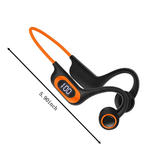 Konduktionsheadset Trådlöst Bluetooth-headset Sport Löpning Power Digital Display（Orange）