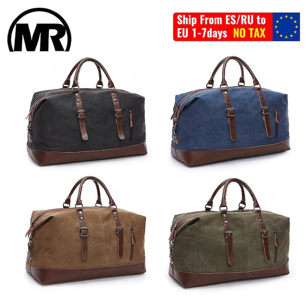 Markroyal Canvas Läder Herr Resväskor Handbagage Resväskor Herr Duffelväskor Handväska Resväska Stor Weekendväska Övernattning（Kaffebrun medium）