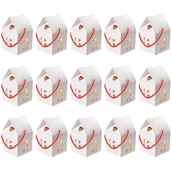 15-Pack Party Favor Box Paper Candy Box Handheld House Shape Gift Box (8X8X7.5CM, White)