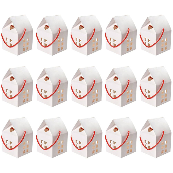 15 Pack Party Favor Box Paperinen karkkirasia Kädessä pidettävä talon muotoinen lahjarasia (8X8X7.5CM, valkoinen)