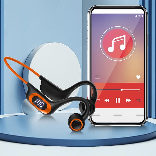 Konduktionsheadset Trådlöst Bluetooth-headset Sport Löpning Power Digital Display（Orange）