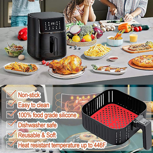 Återanvändbara Air Fryer-foder i silikon, 8,5 tum fyrkantiga, non-stick korgmattor, tillbehör, bambuångkokare
