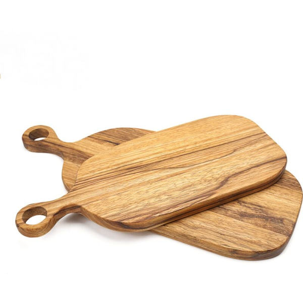 Kort pizzaspade, trä, 39 x 17 cm, skärbräda, rektangulär, björkträ, kökstillbehör för pizza, hem, brödbräda (Liten)