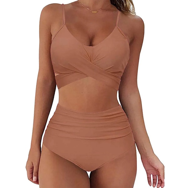Dam Spets Bikini Set Strandkläder Surf Tvådelad Baddräkt ljusbrun S