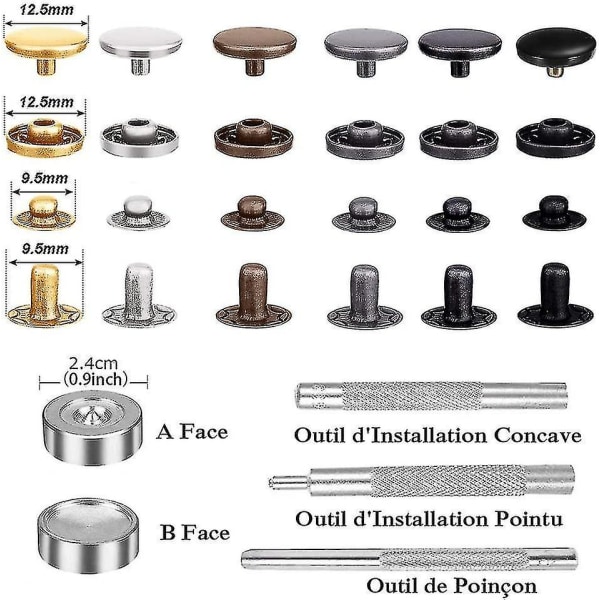 120 Set Läder Knappar Kit 6 Färg Metall Knappar Med 4 st Fästverktyg
