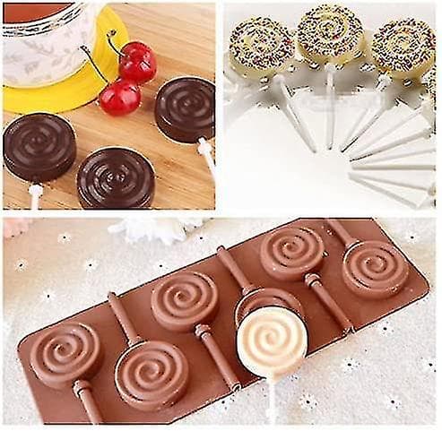2 st silikonformar för lollipops, runda chokladformar och plaststavar.