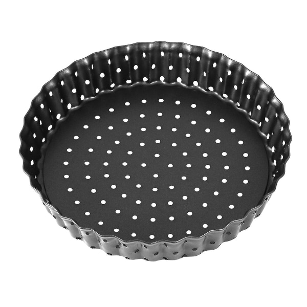 Ikke-klebende pizzapanne med perforeringer Rund terteform med avtakbar bunnpaiform (liten, 5 tommer) (14X14X2,5 cm, svart)
