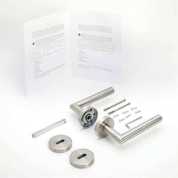 Dörrhandtag Borstat Rostfritt Stål Dörrhandtag Set Badrum och Toalett Invändiga Dörrar L-Form Silver Handtag Set