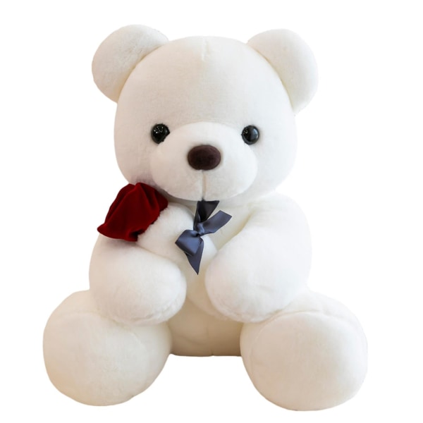 Bear Plysj Leke Hold A Rose Nydelig dukke Plysj Fullt fylt myk sofa Ornament Elegant tegneserie liten bjørn dukke Valentinsdagsgave（S，Hvit）